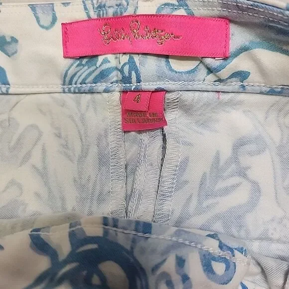 Lilly Pulitzer Kelly Hi Rise Skinny Pant Resort White Aqua Lounge Sz 4 - Picture 2 of 9